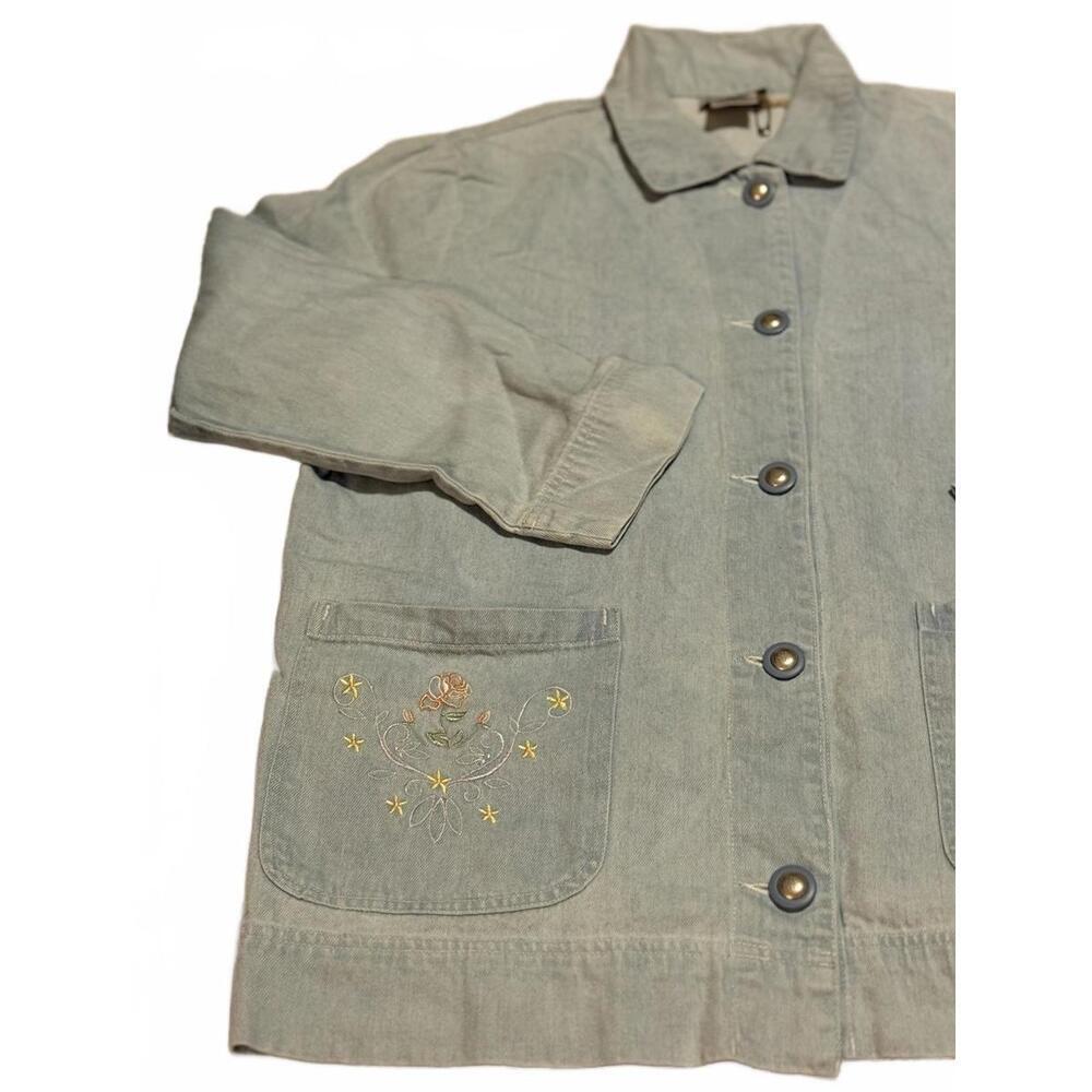 Adrian Delafield Light Blue Linen Blend Embroidered Jacket Womens Large - Picture 2 of 6